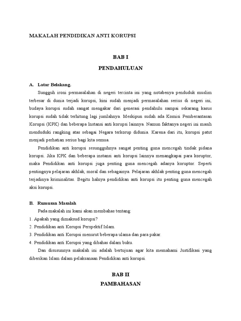 Makalah Pendidikan Anti Korupsi