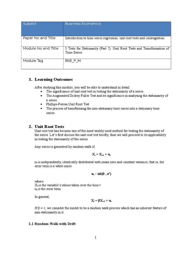 Unit Root Tests for Time Series Stationarity | PDF | Stationary Process ...