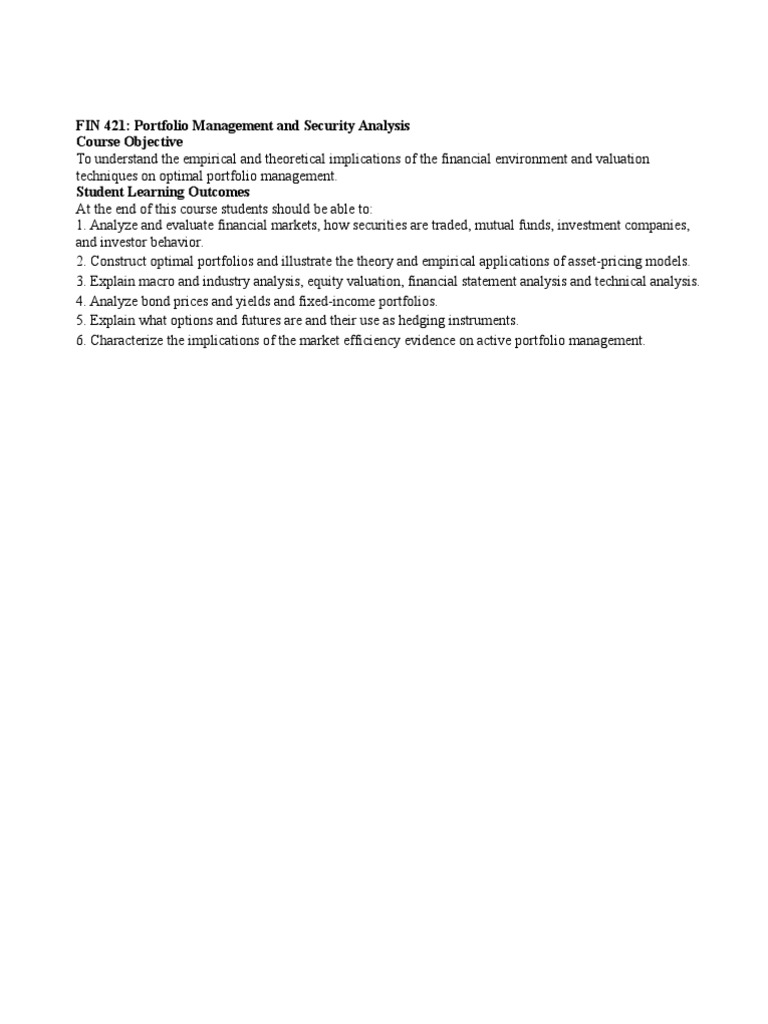Portfolio Management Course | PDF