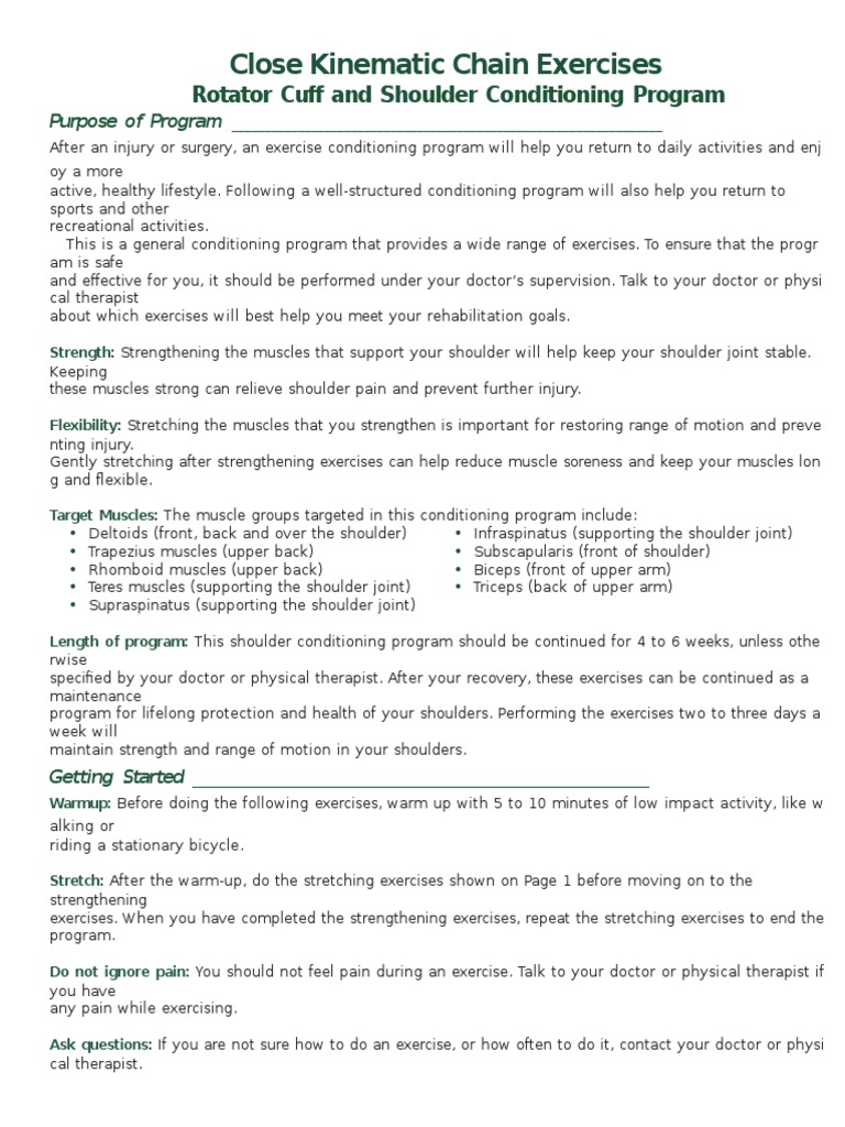 Close Kinematic Chain Exercises Rotator Cuf and Shoulder Conditioning