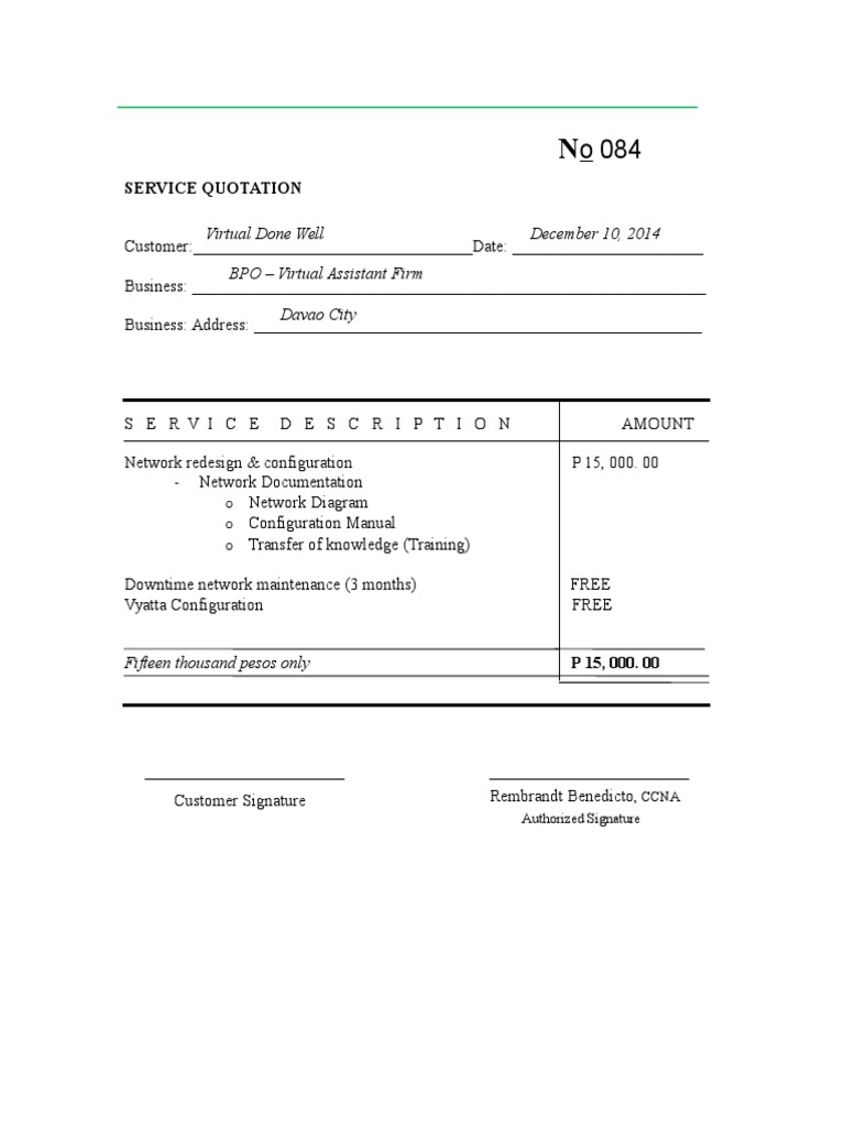 Service Quotation: December 10, 2014 Virtual Done Well BPO - Virtual ...