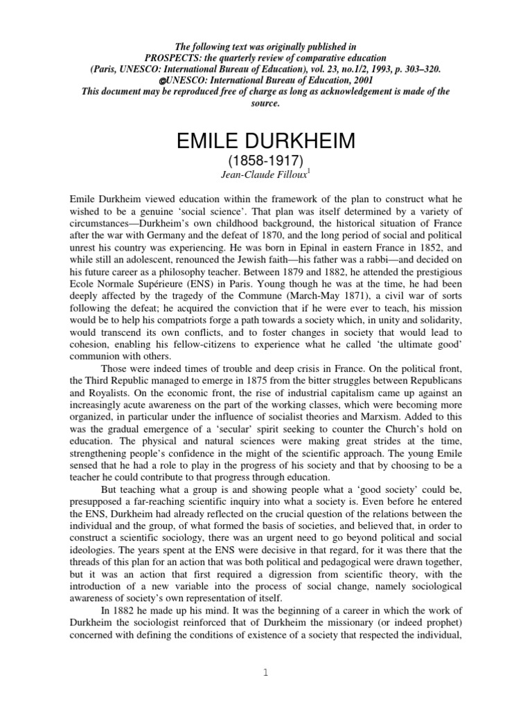 Durkheim's Educational Sociology Explained | PDF | Émile Durkheim ...