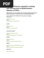 Download List of Well Known Companies Working and Offering Jobs in Bioinformatics Domain in INDIA by Brijesh Singh Yadav SN25297468 doc pdf