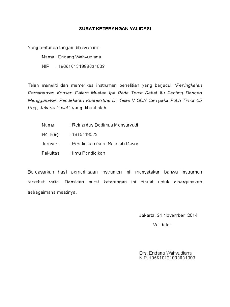 Surat Keterangan Validasi