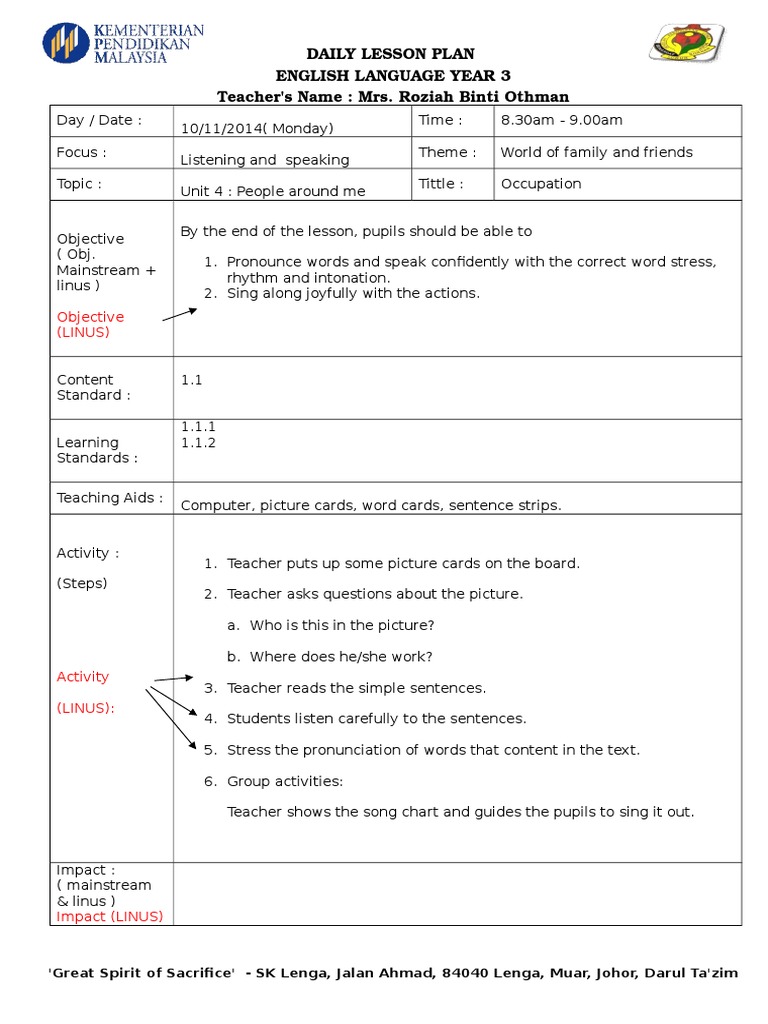 Year 3 English Lesson Plan: Occupations | PDF