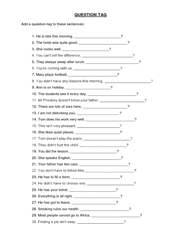 Question Tag Exercises PDF