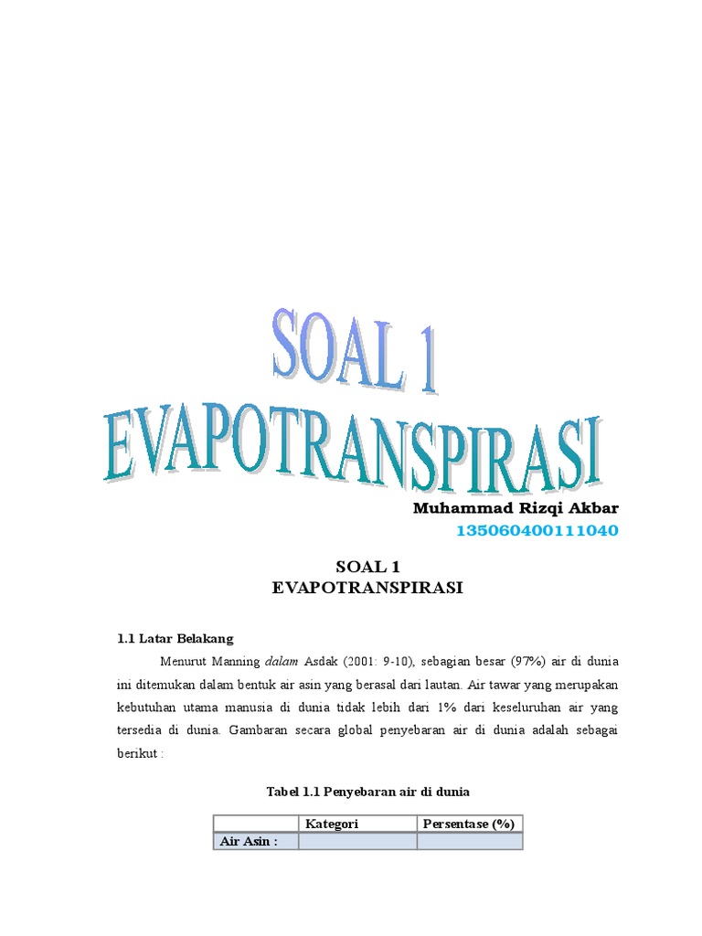 Soal 1 Evapotranspirasi