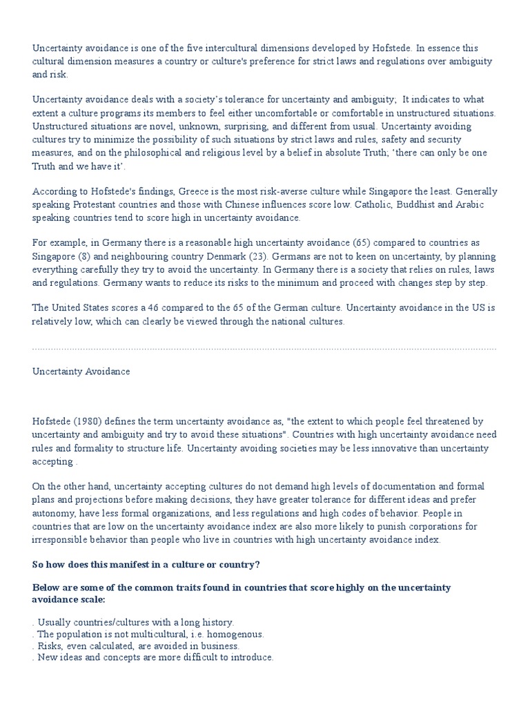 Understanding Uncertainty Avoidance Cultures | PDF | Psychological ...