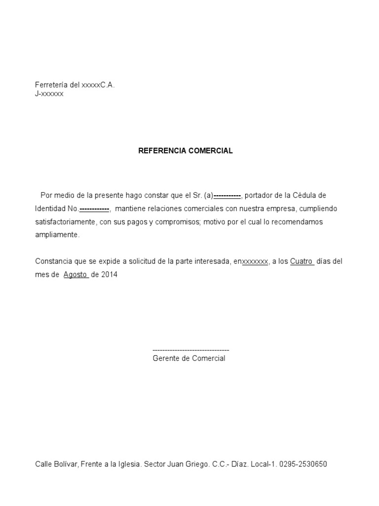 Modelo Carta de Referencia Comercial 2