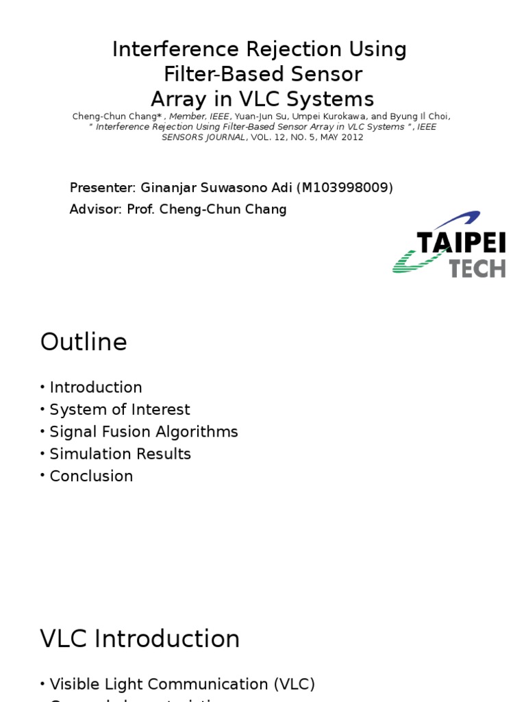 Interference Rejection Using Filter-Based Sensor Array in VLC Systems | PDF
