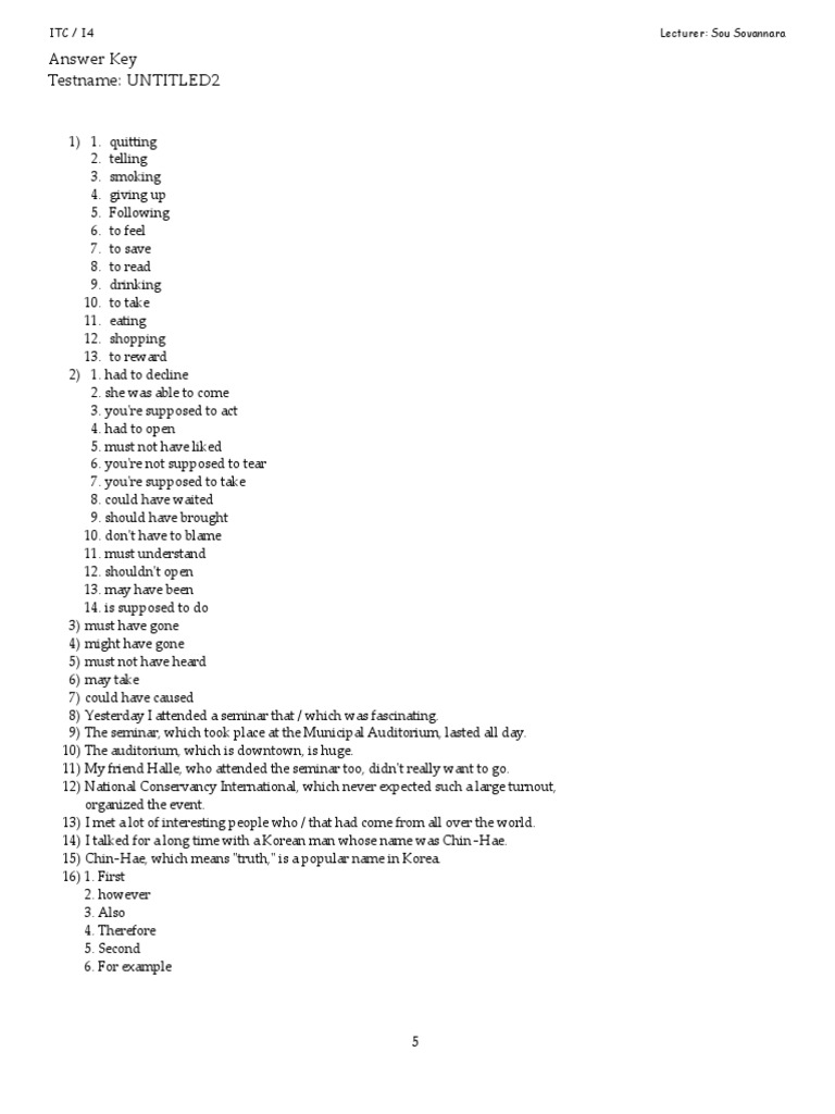 English Grammar Answer Key | PDF | Career & Growth | Wellness