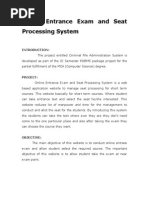 Synopsis Online Entrance Exam and Seat Processing System