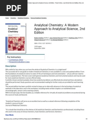Analytical Chemistry A Modern Approach To Analytical Science Second Edition Analytical Chemistry Chemometrics