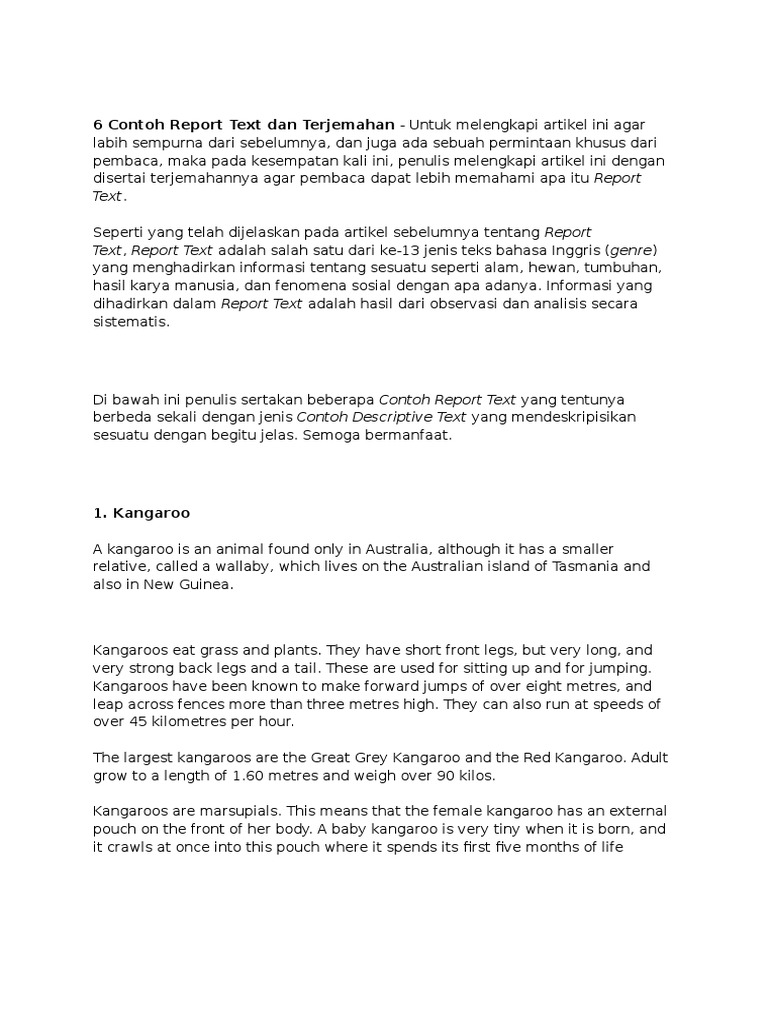 6 Contoh Report Text Dan Terjemahan