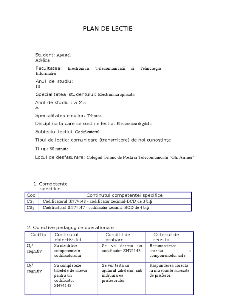 Plan de Lectie | PDF