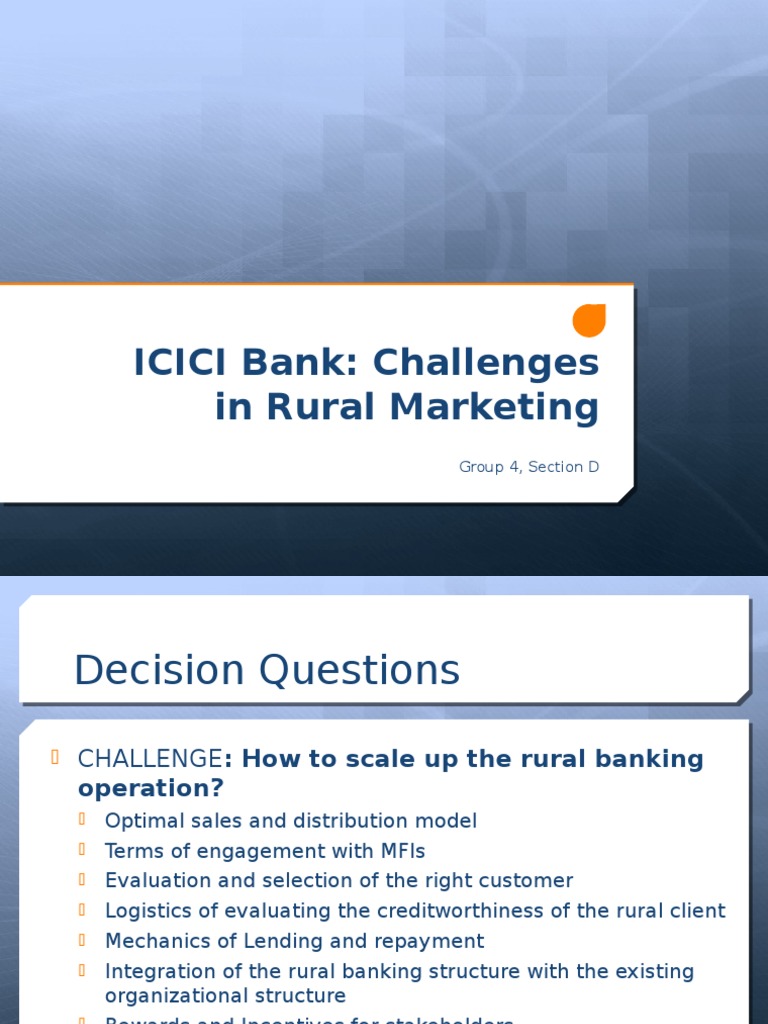 ICICI Bank's Rural Marketing Challenges | PDF | Credit (Finance) | Banks