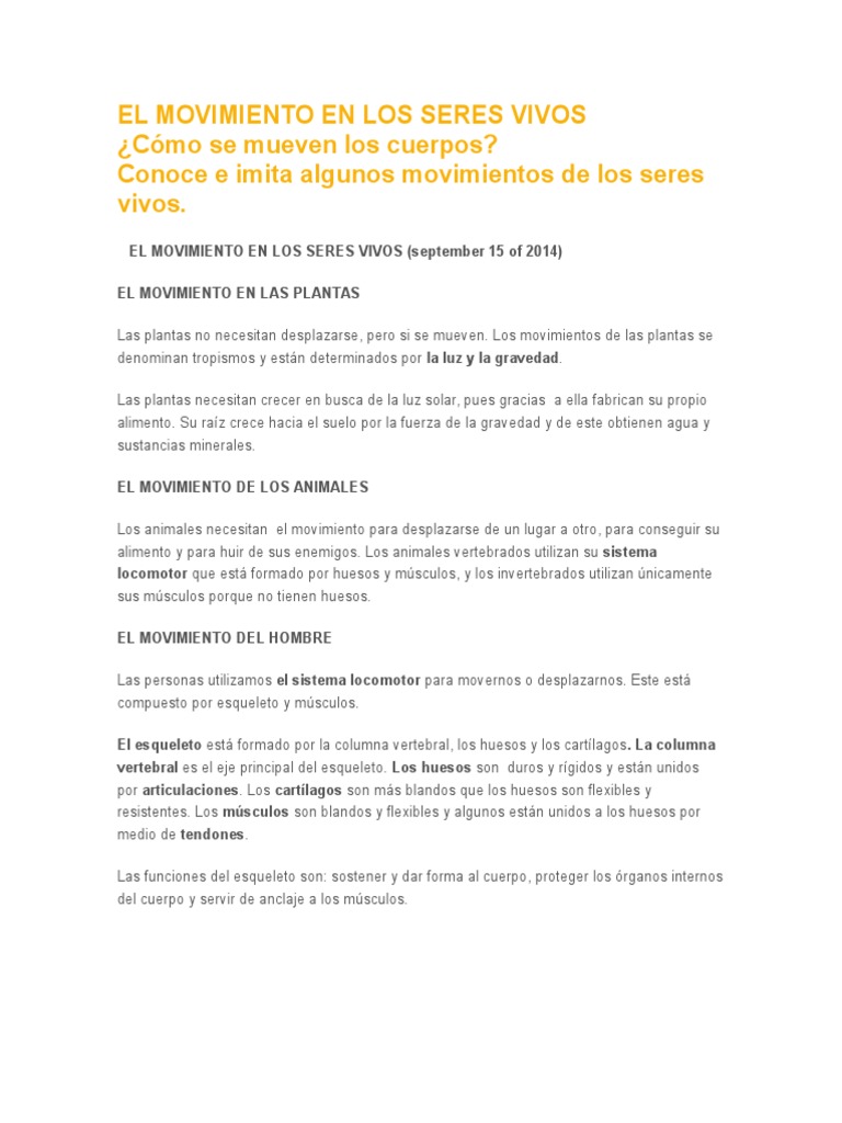 Movimiento y locomoción en seres vivos | PDF | Ciencias sociales ...