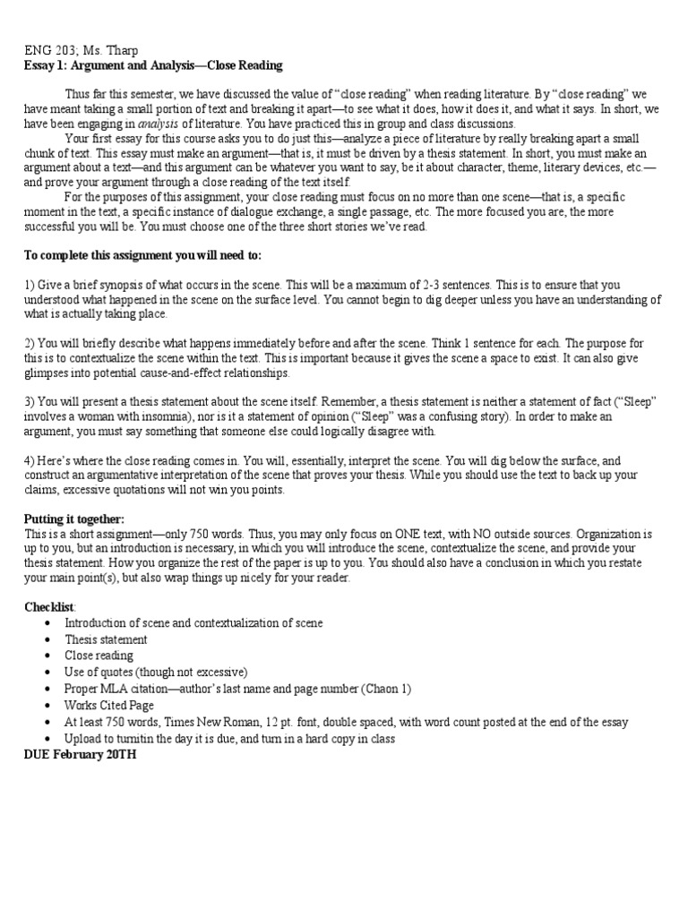 close reading essay