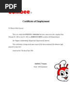 Certificate of Employment: Junibeth J. Vasquez