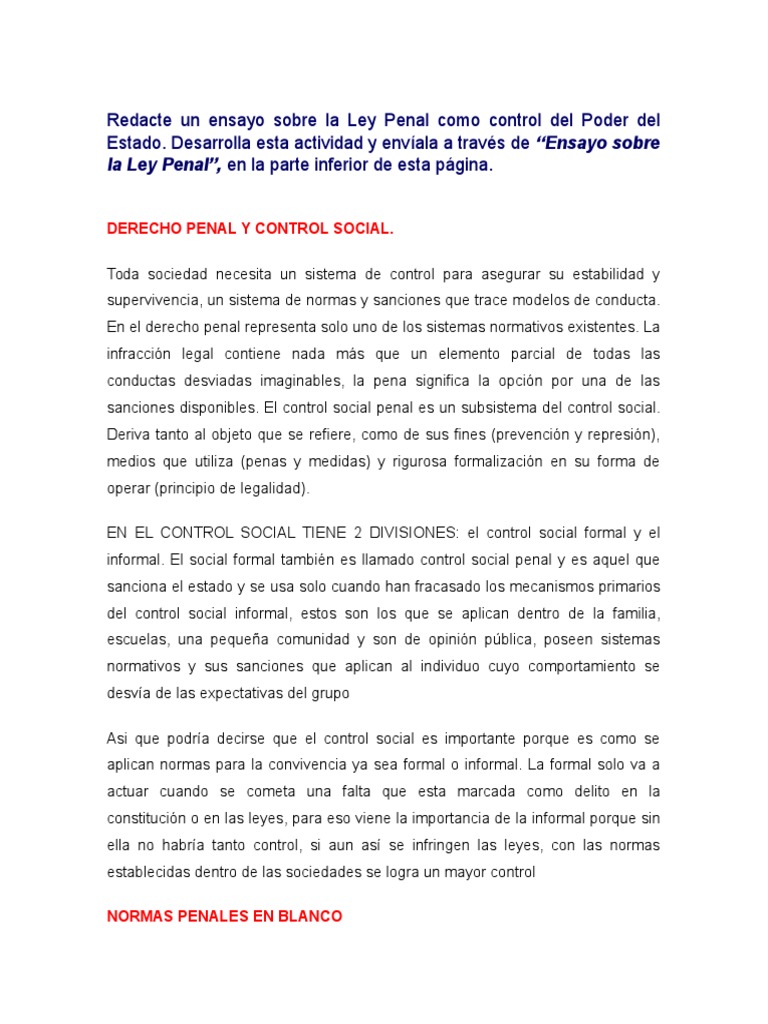 Ensayo Sobre La Ley Penal Derecho penal Delito Prueba gratuita de 30 días Scribd