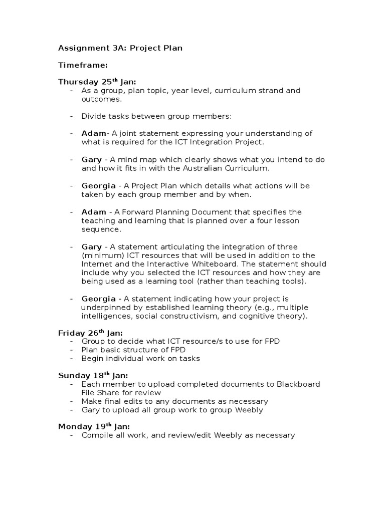 Assignment 3a Project Plan | PDF