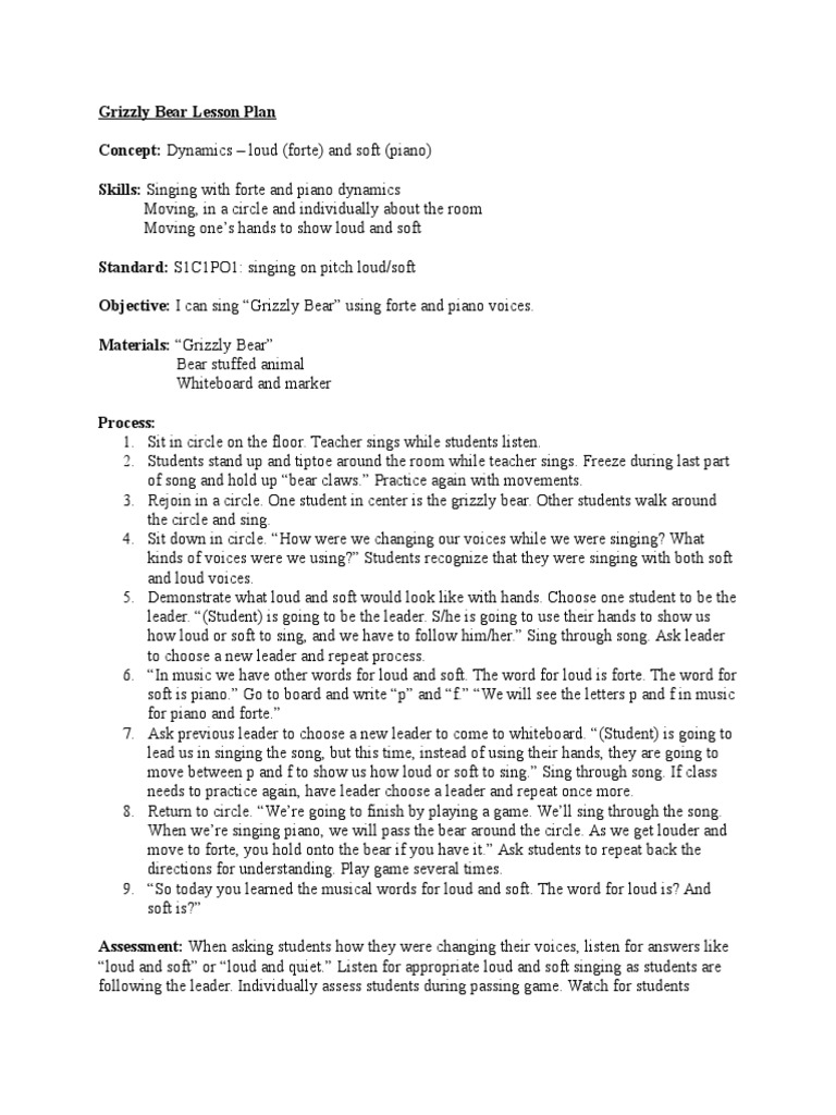 Grizzly Bear Dynamics Lesson Plan | PDF | Singing | Piano