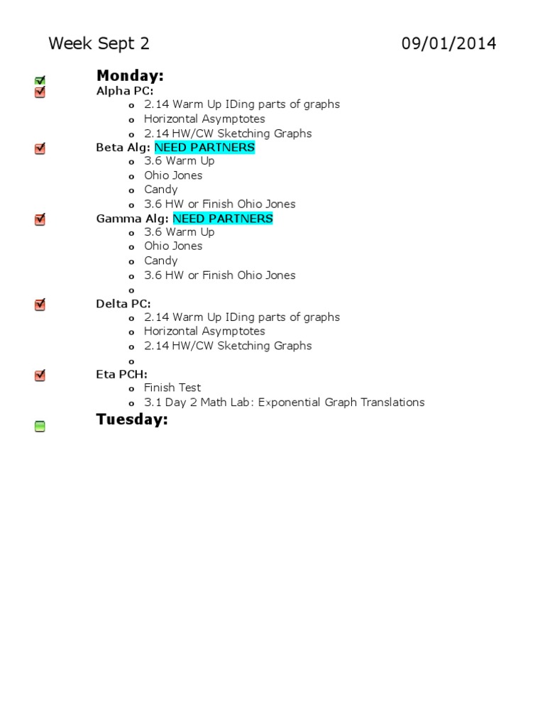 Week Sept 2 09/01/2014: Monday | PDF | Computers | Technology & Engineering