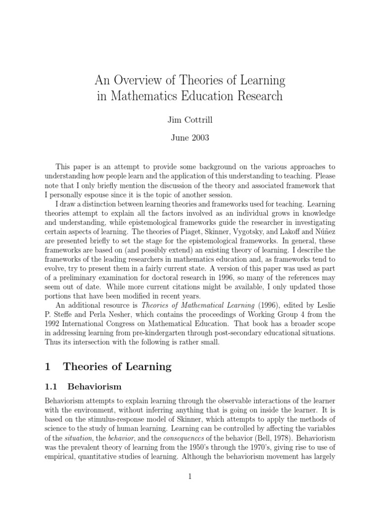 An Overview of Theories of Learning in Mathematics Education Research ...