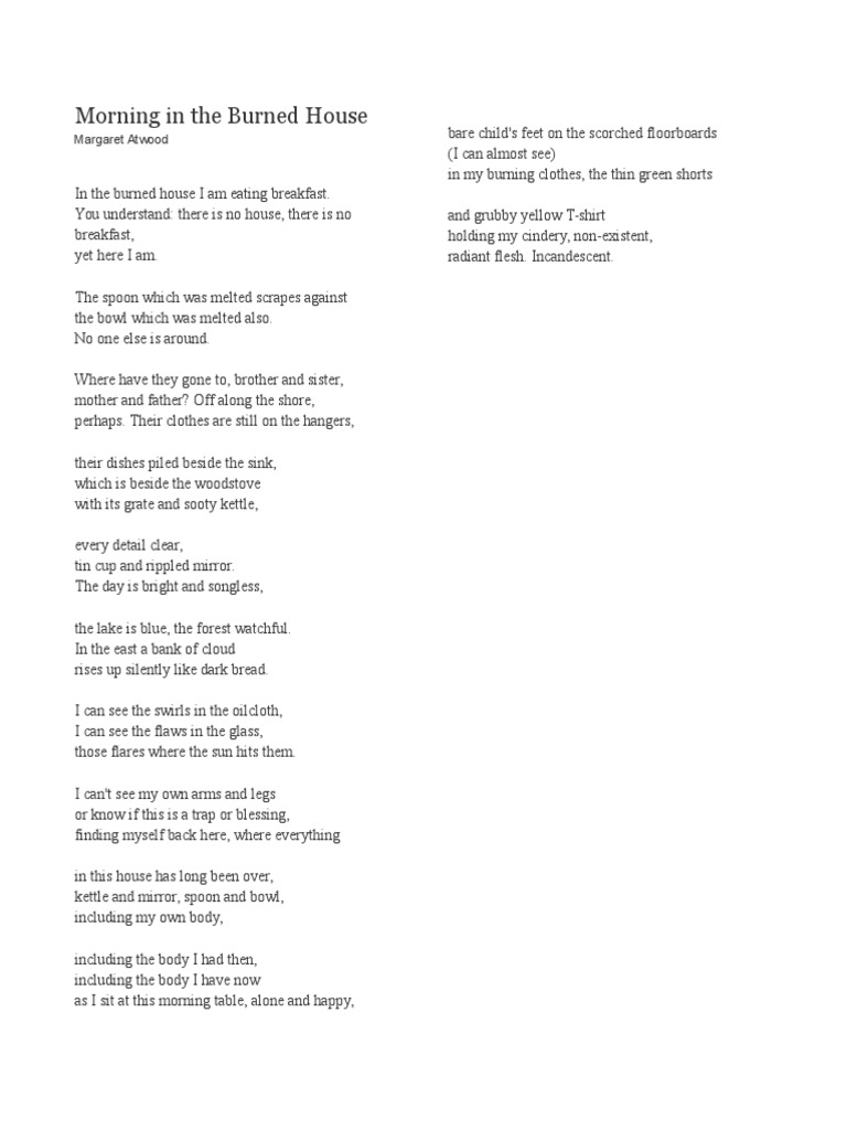 Morning In The Burned House Margaret Atwood