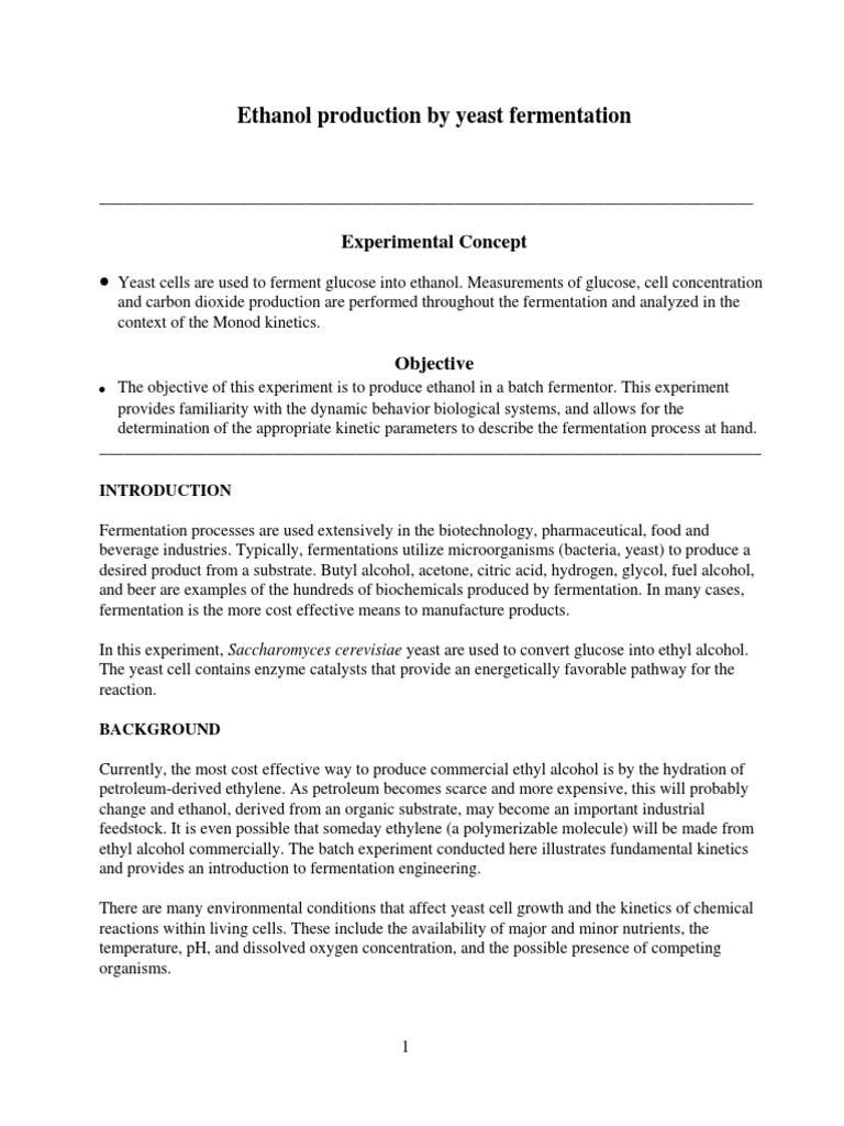 Ethanol Production via Yeast Fermentation | PDF | Ethanol | Fermentation