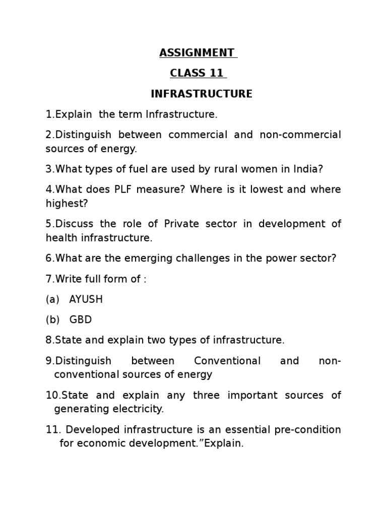 Class 11 Infrastructure & Economy Assignment | PDF | Business | Social ...