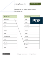 Adjective - Personality Worksheet Antonyms