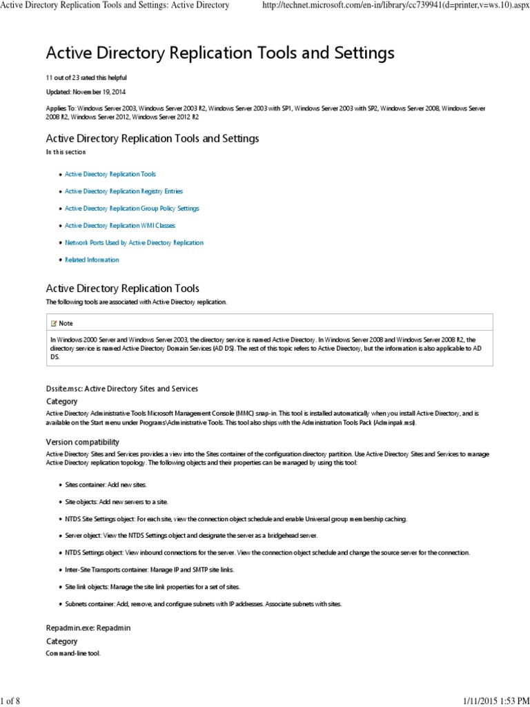 Active Directory Replication Tools and Settings - Active Directory ...