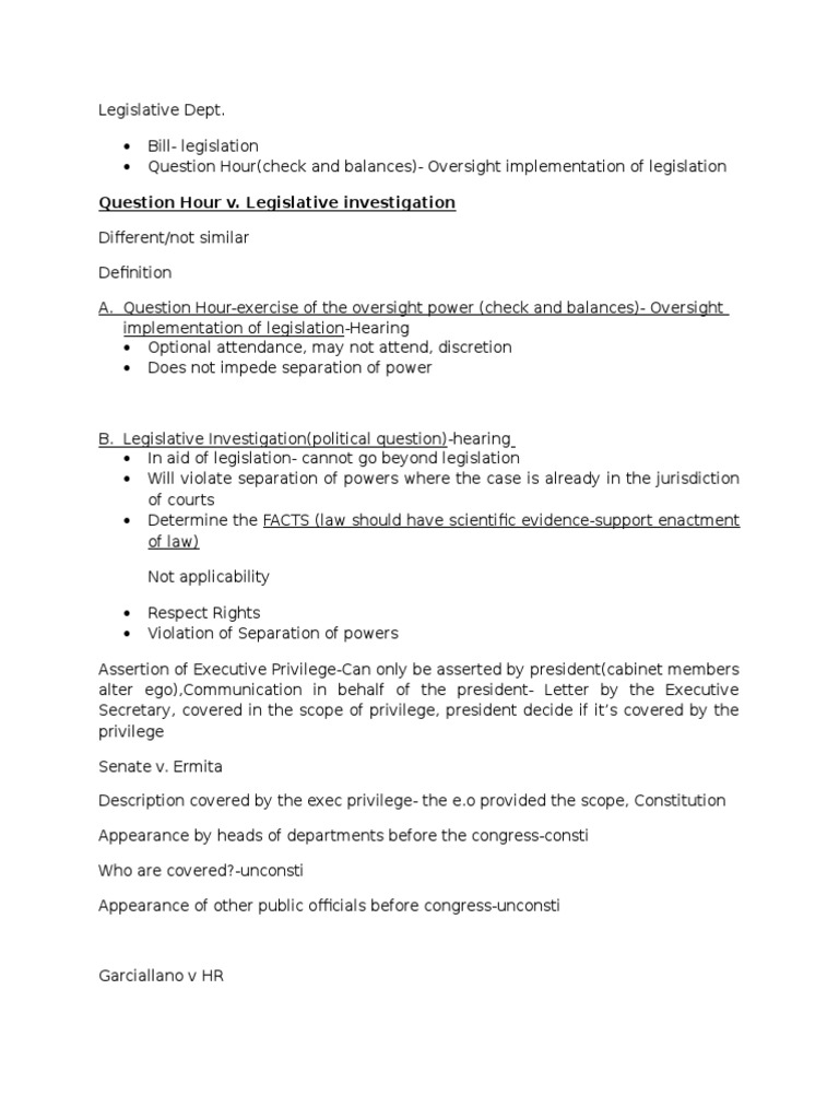 Question Hour Exec Powers Notes Separation Of Powers United States Congress