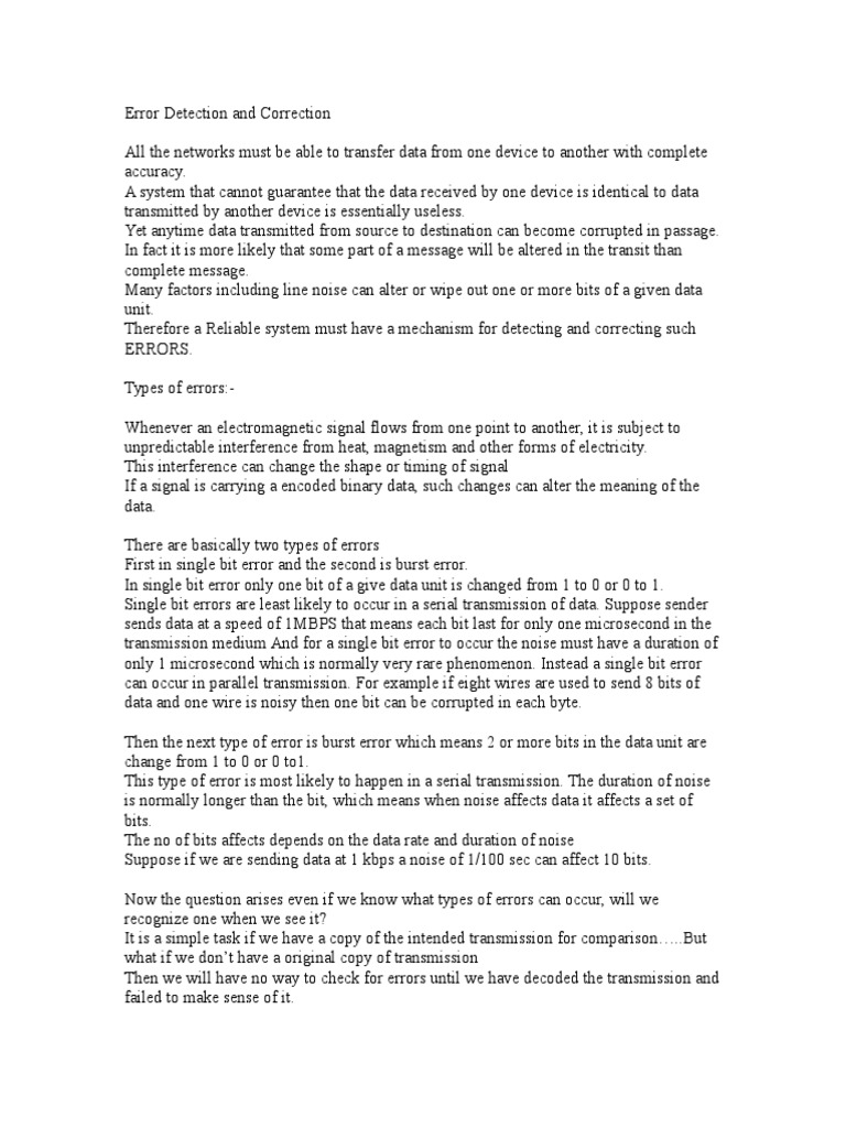 Error detection and correction pdf error detection and correction