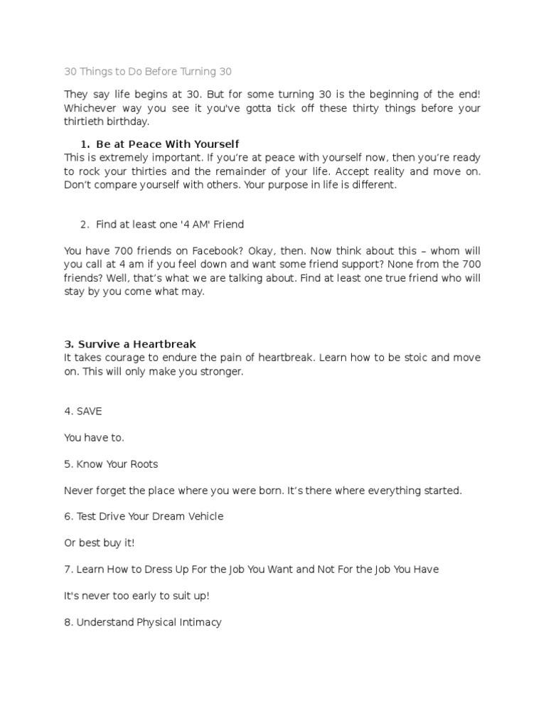 30 Things To Do Before Turning 30 | PDF
