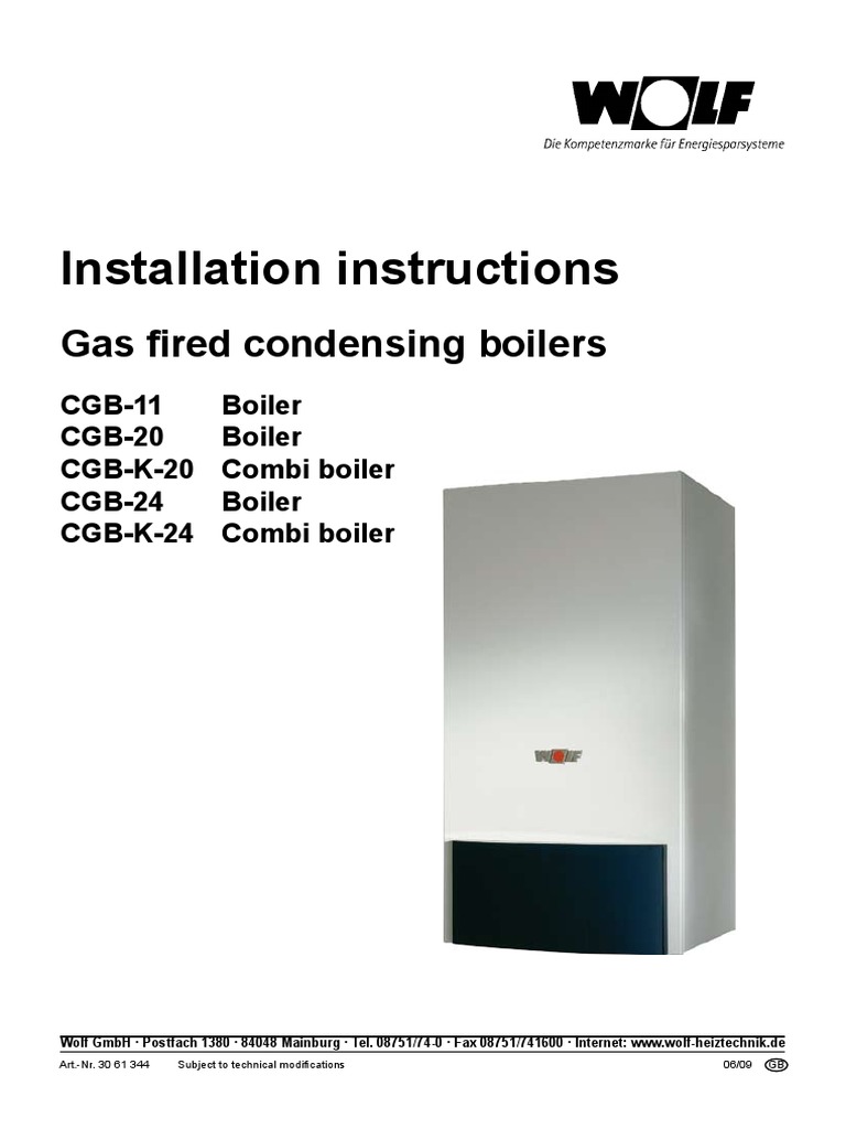 Wolf CGB-K-11!20!24 Montage-Und Wartungsanleitung 3061344 0609 | PDF |  Boiler | Power Supply