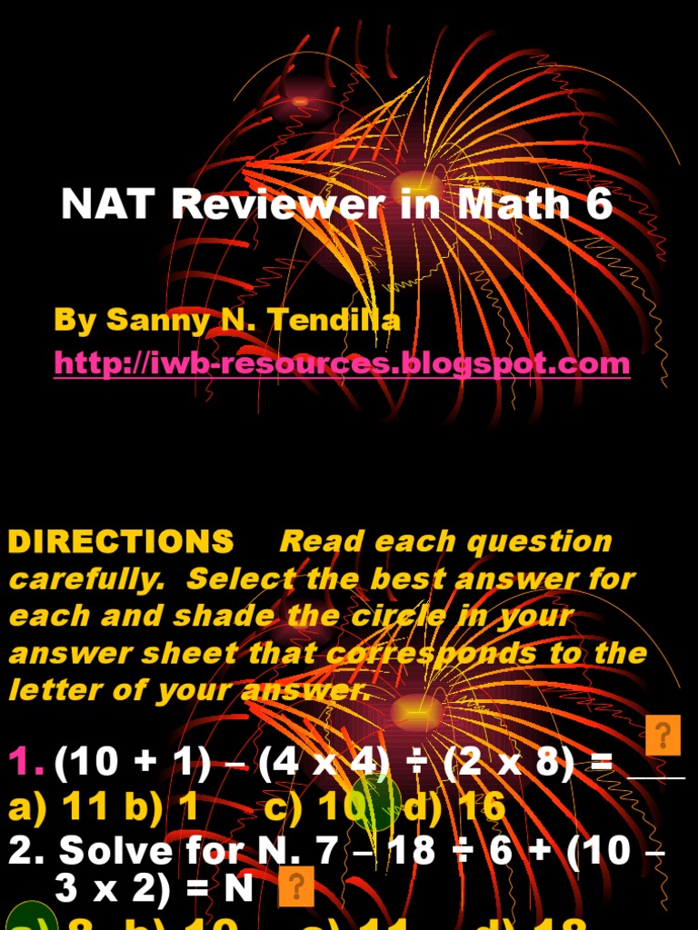 Math 6 NAT Reviewer Questions | PDF | Fraction (Mathematics) | Numbers