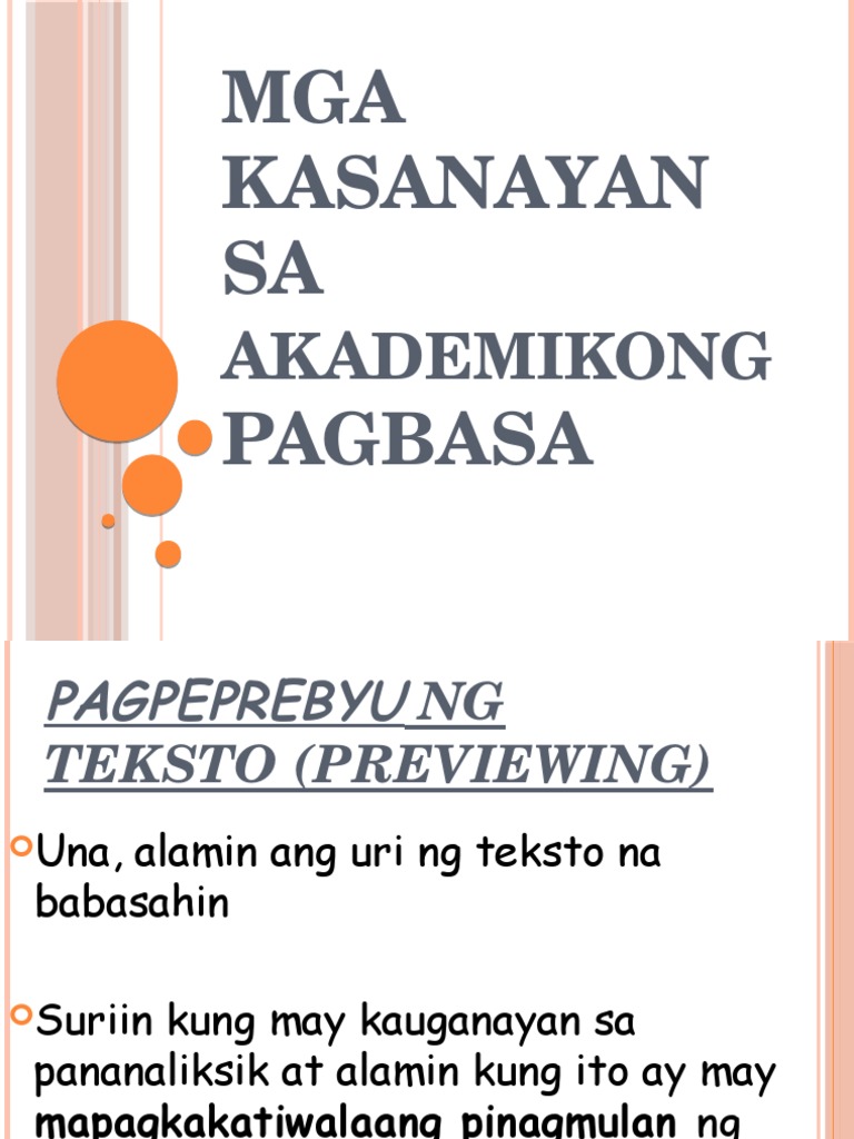 Mga Kasanayan Sa Akademikong Pagbasa
