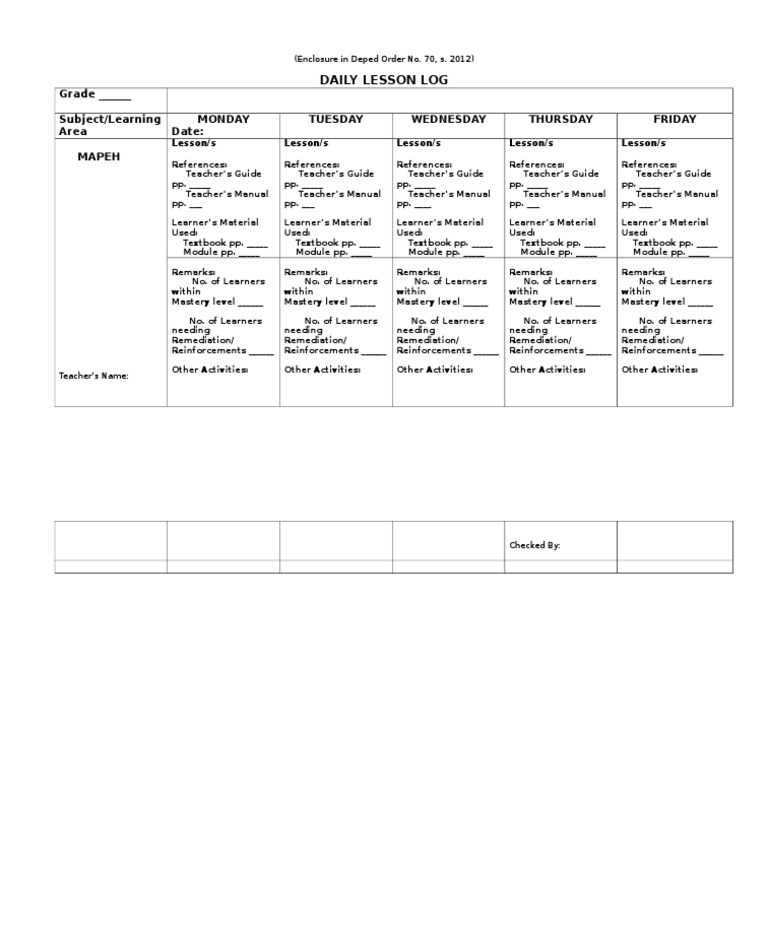 Daily Lesson Log: Grade - Subject/Learning Area Monday Date: Tuesday ...