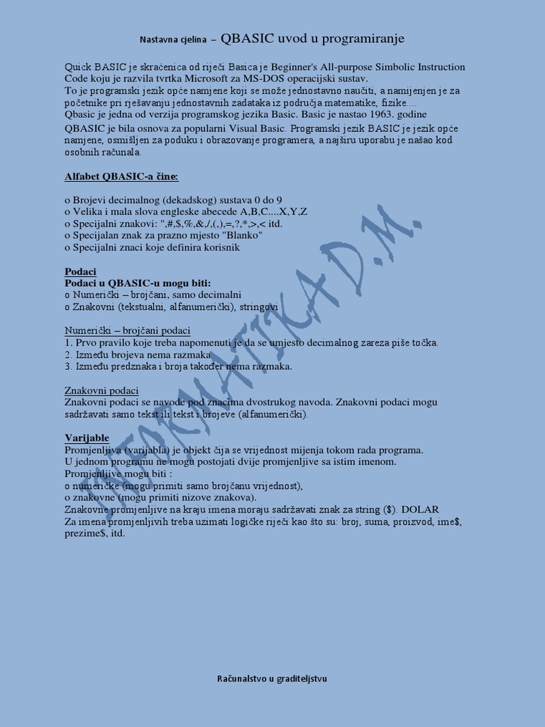 Uvod u QBASIC programiranje | PDF | Computer Programming Tools ...