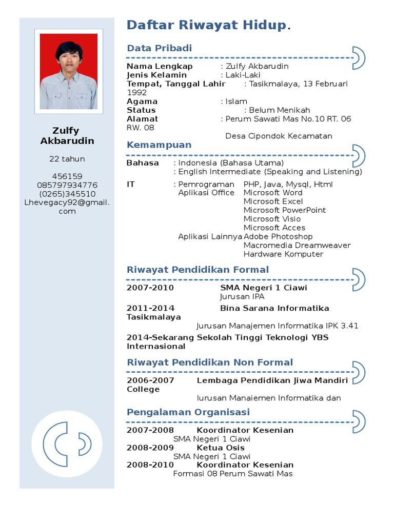 Contoh Daftar Riwayat Hidup Modern | Software | Computing