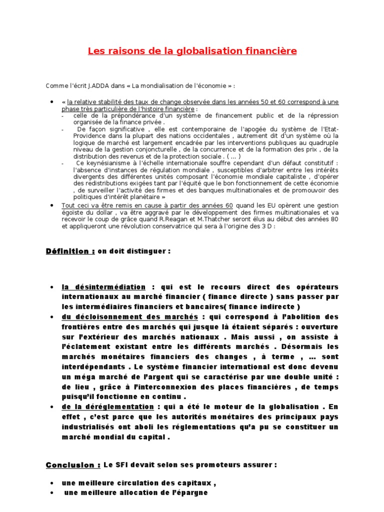 dissertation globalisation financiere