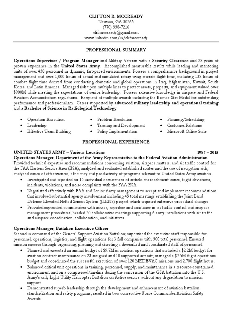 Operations Logistics Program Manager in Atlanta GA Resume Clifton ...