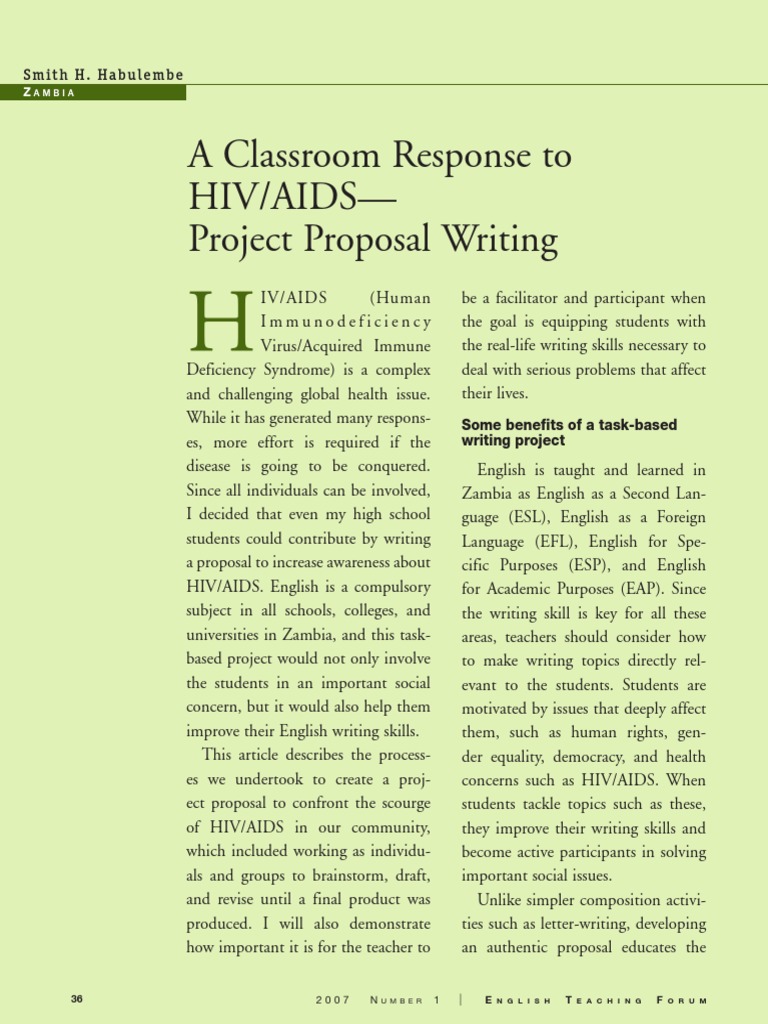 A Classroom Response To Hiv/Aids - Project Proposal Writing: Smith H ...