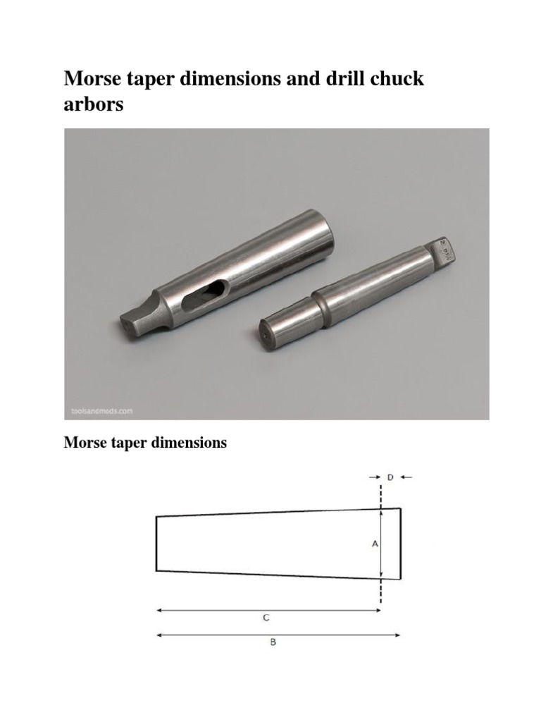 Morse Taper Dimensions and Drill Chuck Arbors Drill Dimension