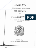 Ensayo de Una Memoria Estadística Del Distrito de Tulancingo: Impreso de Órden Del Exmo. Sr. Gobernador Del Estado