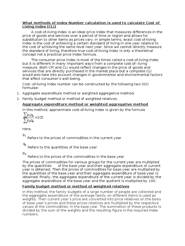 What Methods of Index Number Calculation Is Used To Calculate Cost of