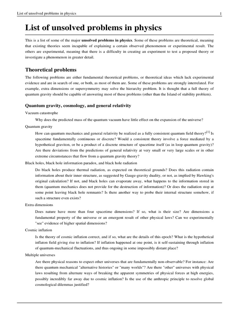 List of Unsolved Problems in Physics | PDF | Quantum Mechanics ...