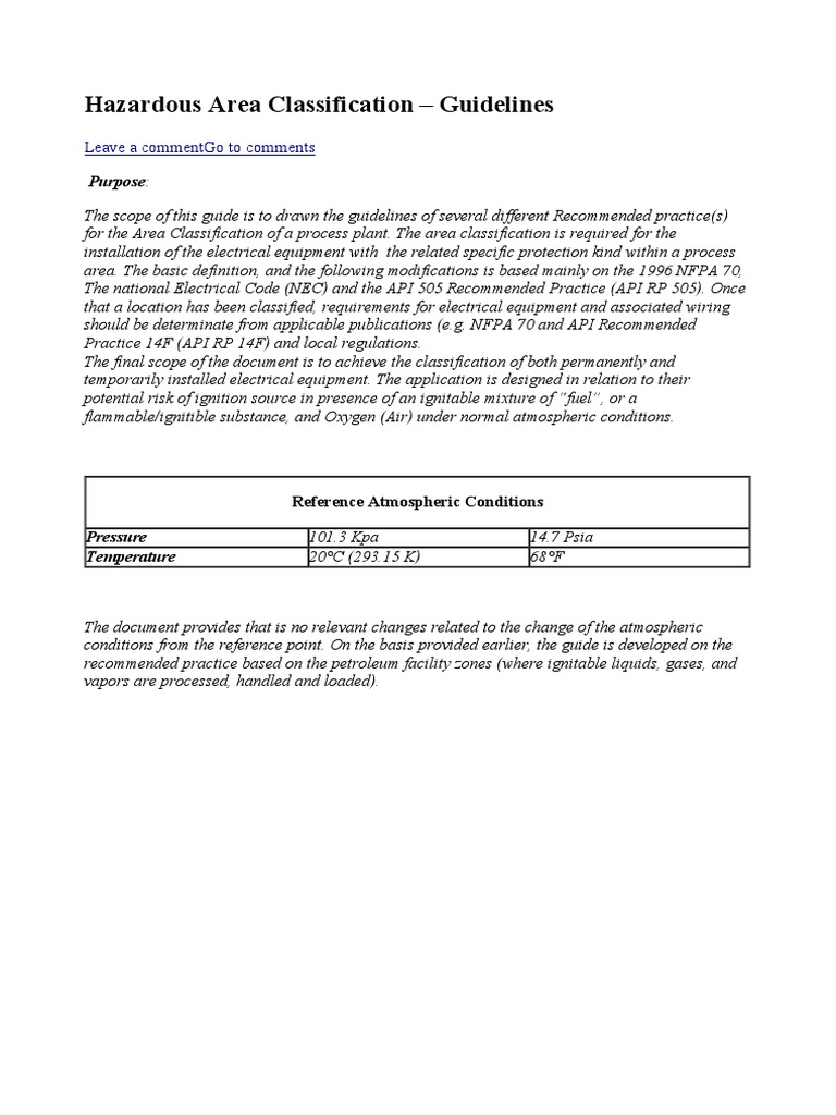 Hazardous Area Classification PDF Gases Chemistry
